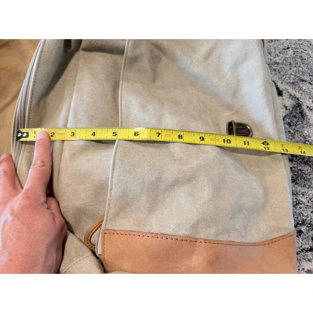 LL Bean Canvas Leather Messenger Bag Beige Crossbody Shoulder Bag CNLP0747